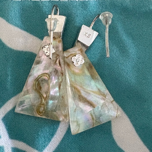 Kendra Scott Silver and Iridescent Abalone Earrings - Picture 3 of 3